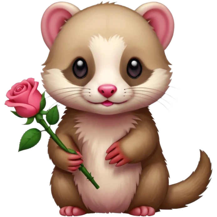 A ferret holfing a red rose emoji