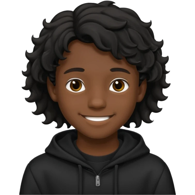 Menino de 15 anos de cabelo ondulado preto e de roupa preta emoji