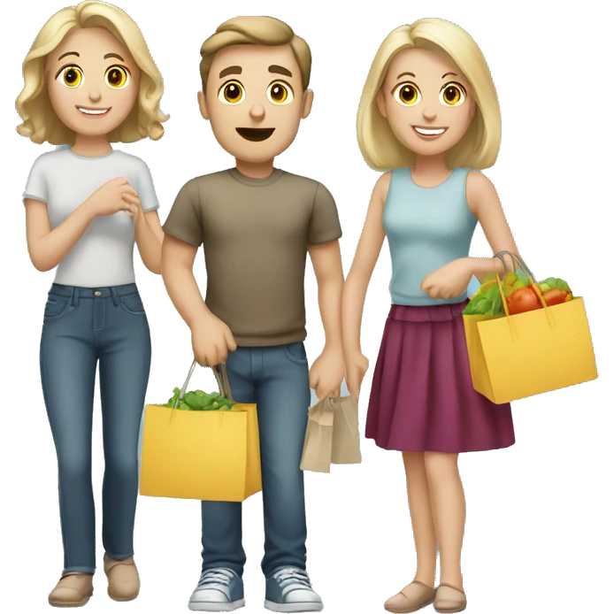 6 caucasian family members shopping emoji