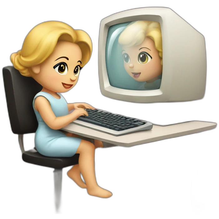 70's housewife baby hacker at the computer emoji