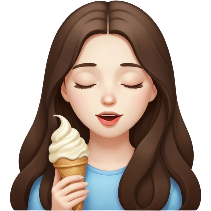 beautiful pale brunette girl with long hair enjoying an ice cream eyes closed emoji
