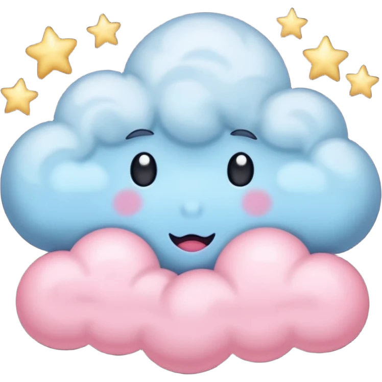 Black cloud with few shiny stars with pink cheeks emoji