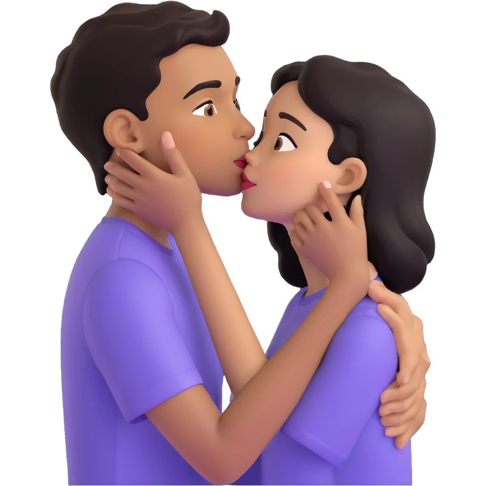 Black haired brown skinned boy kissing a black haired light skinned girl emoji