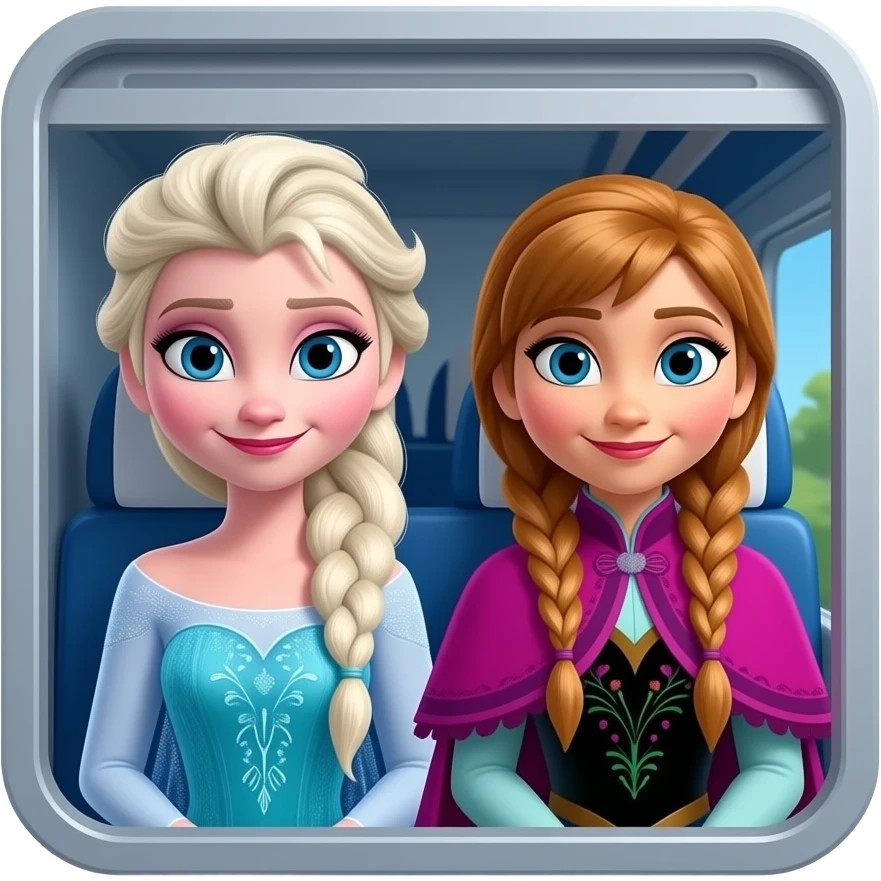 elsa and anna arendelle, from disney frozen, have riding into indian railways er interior sealdah to kanpur express train emoji