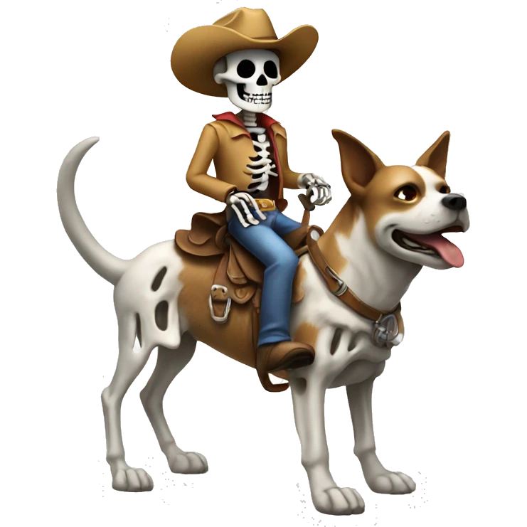 A skeleton riding a dog with a cowboy hat emoji