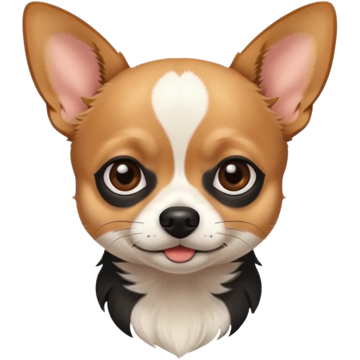 Chihuahua with white black fur on the forehead and a brown snout with a black nose emoji