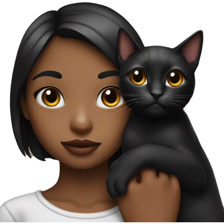 A girl with big lips holds a black cat in her arms emoji