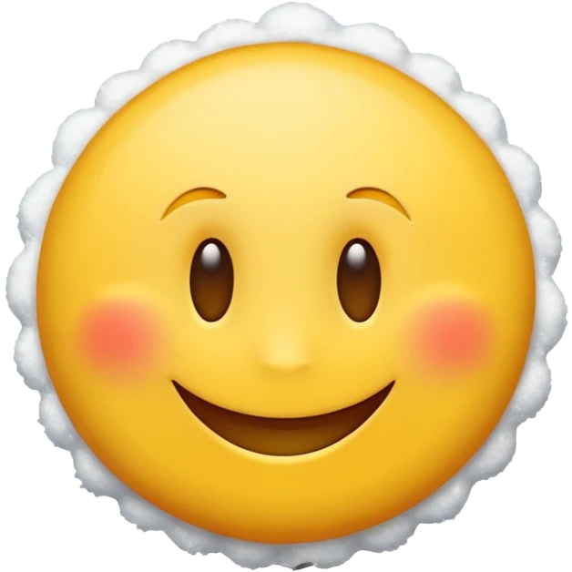 A yellow circular emoji made by Apple that looks full and is smiling with white stuff coming from the sides of mouth emoji