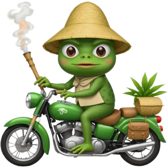 лягушка пепе курит бамбук во вьетнаме во время езды на мотоцикле  emoji
