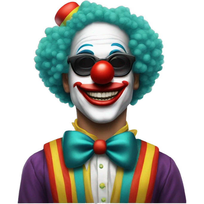 clown, clown makeup, black sunglasses, clown costume,  emoji