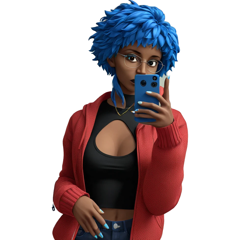 blue-haired girl taking selfie emoji
