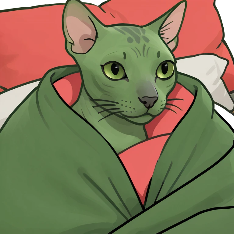 hairless cat cuddling in a blanket  emoji