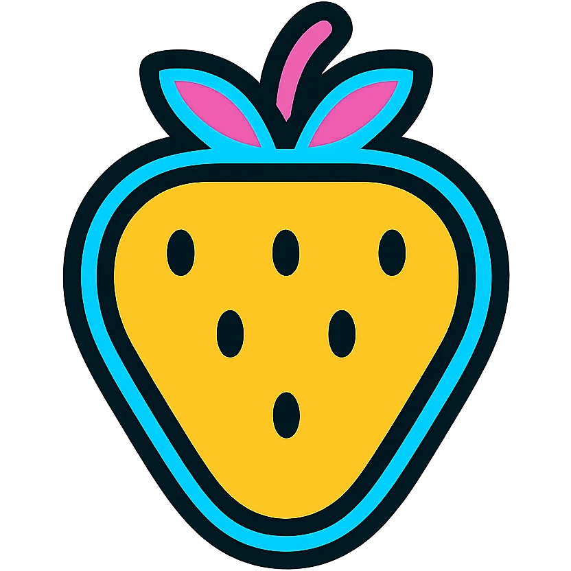 glowing strawberry with blue and pink neon outlines emoji