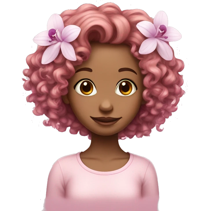 Orchid flower pastel pink and cute curly girl  emoji