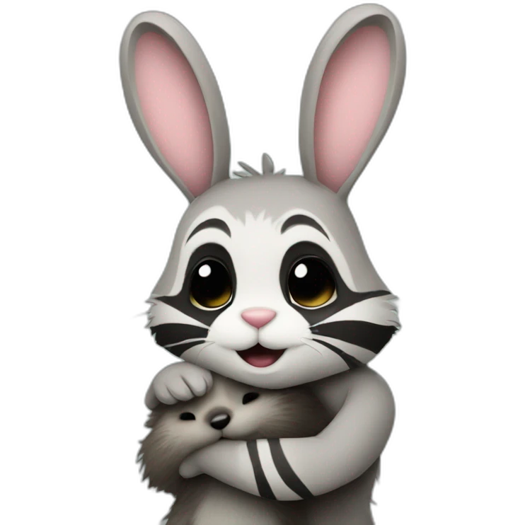 bunny and raccoon stand hug emoji
