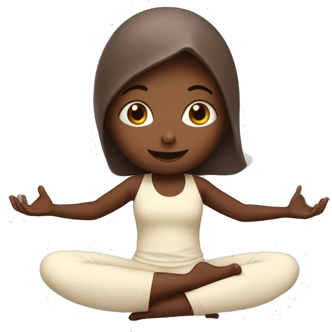 Girl seating in the yoga pose, with cocao in her hands and covered with blanked  emoji
