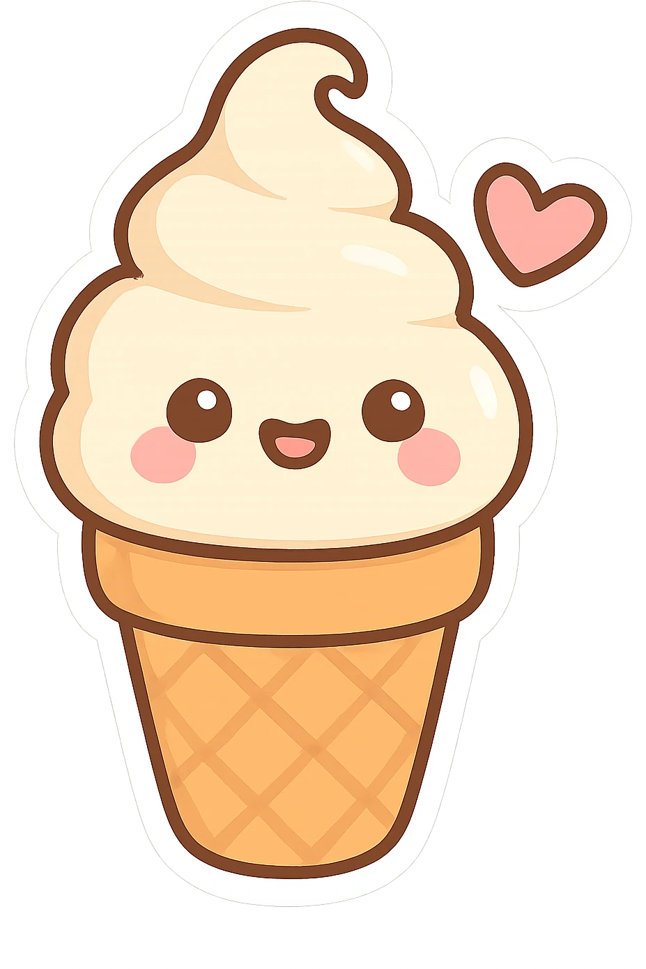 chibi sticker-style ice cream cone with a heart accent, cute and exaggerated emoji