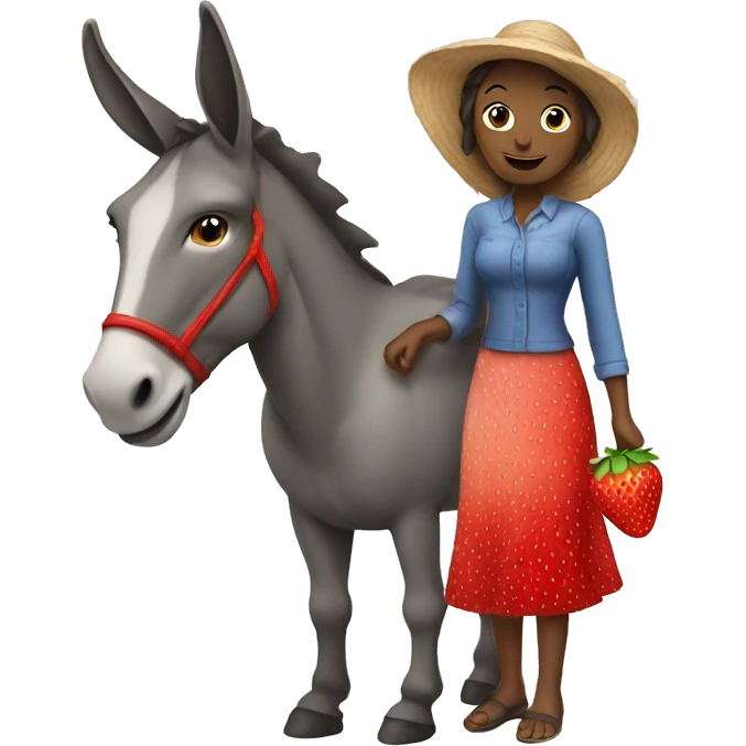 Woman and donkey share a strawberry  emoji
