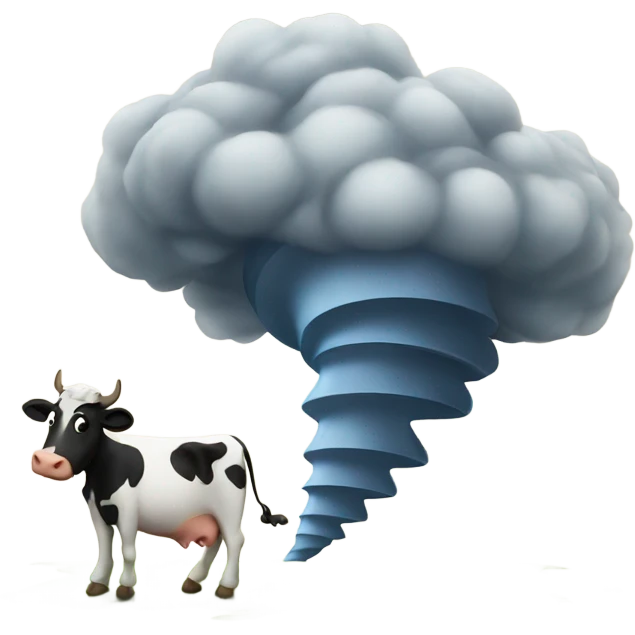 Tornado carrying a cow emoji