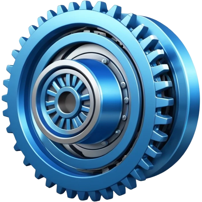 Dynamic futuristic engine emoji with thick metal body, glowing core, rotating parts, modern tech design emoji