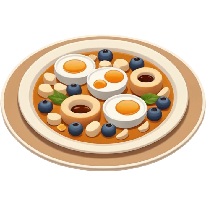 Homemade dishes on a plate, warm cozy colors, simple shapes, flat design, high contrast, friendly and inviting. emoji