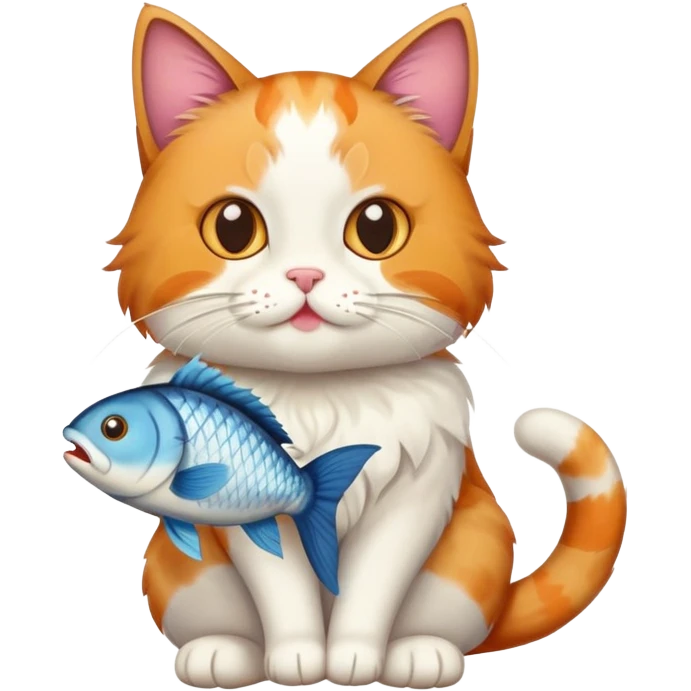 cat full body sitting with a fish in its mouth emoji