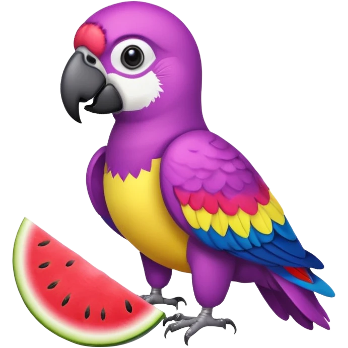 emoji de papagayo morado, sandia y amarillo emoji
