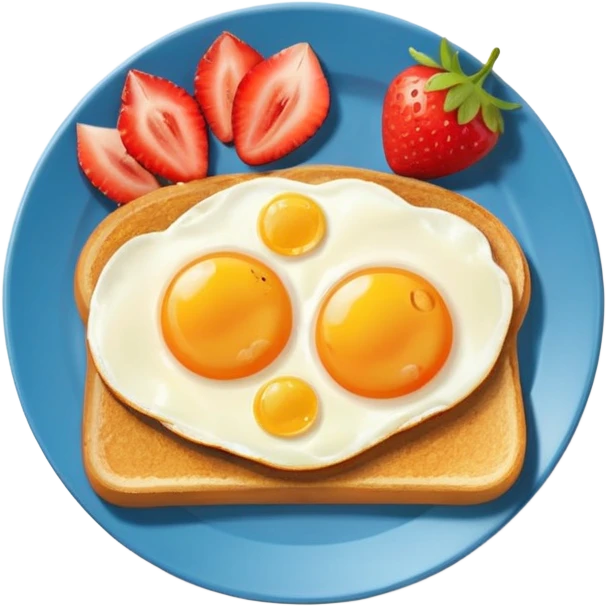 “Minimal emoji-style breakfast icon, flat design, rounded shapes, bright colors, white background, iOS emoji aesthetic, breakfast plate with toast, egg, and fruit emoji