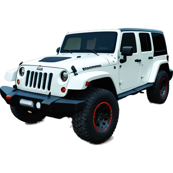 White Jeep Wrangler Rubicon with white roof and red rims  emoji