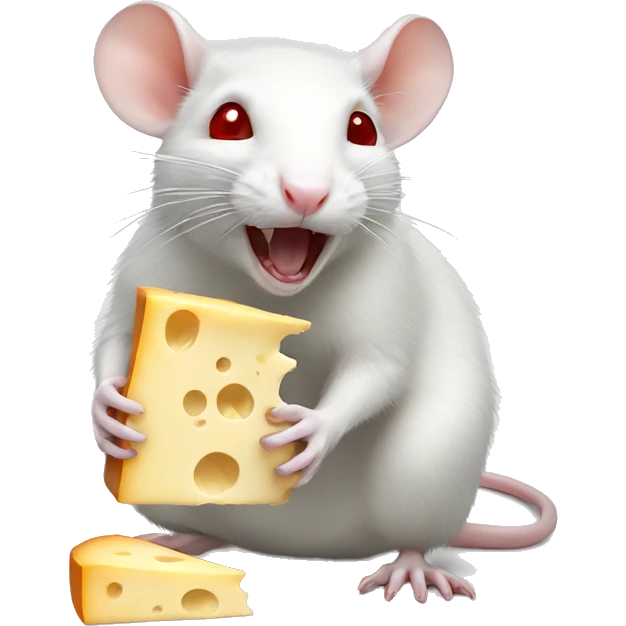 White rat with red eyes eating cheese emoji