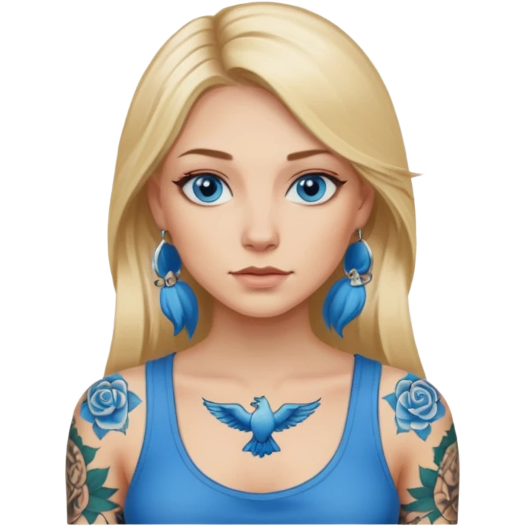 long blonde hair blue eyes with big boobs top on and tattoos emoji