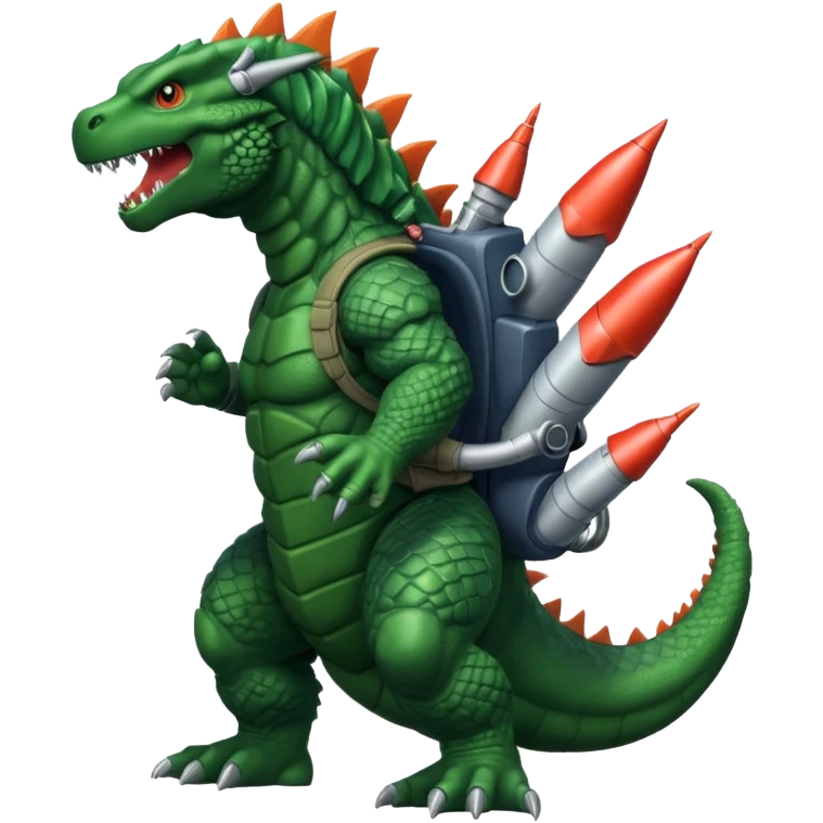Godzilla flying with a rocket pack emoji