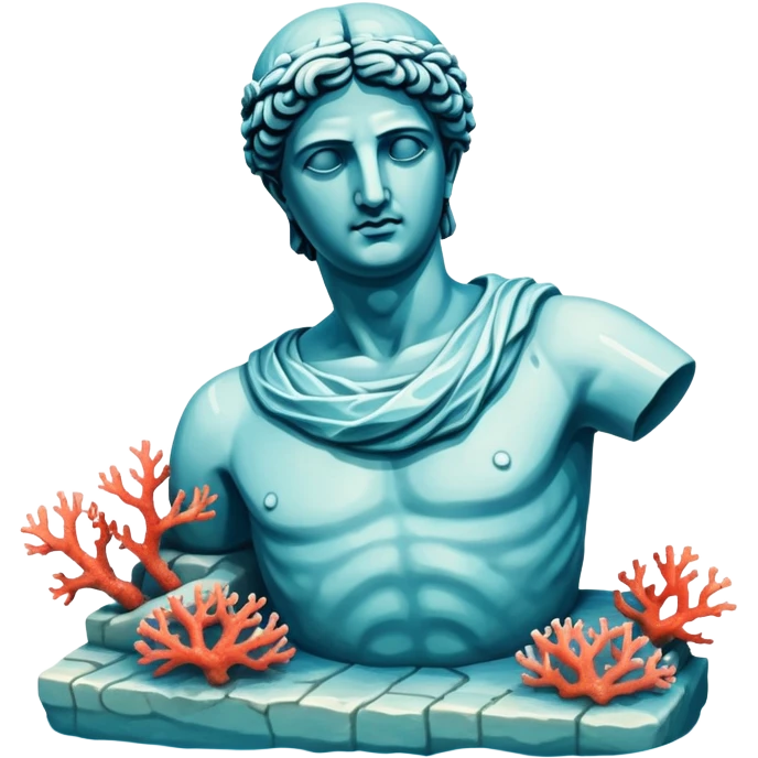sunken greek statue, include water and coral in the sea emoji