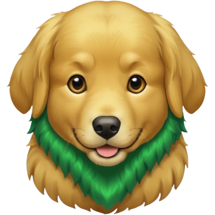green dog extra furry golden retriever. The dog fur is green. Green is hex code #10462E emoji