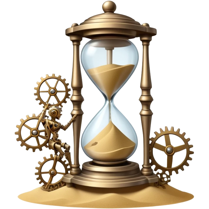 A timekeeping beast with an hourglass-shaped torso filled with enchanted sand that flows upward instead of down, surrounded by clockwork appendages that tick in rhythm with nearby life forces. emoji