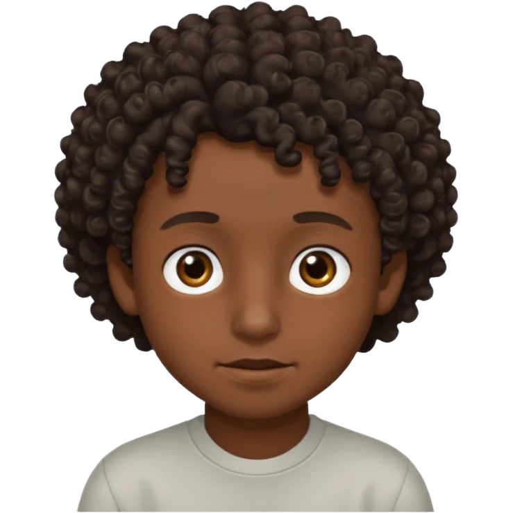 Menino de pele morena de olho castanho meio preto e cabelo cacheados ralo emoji