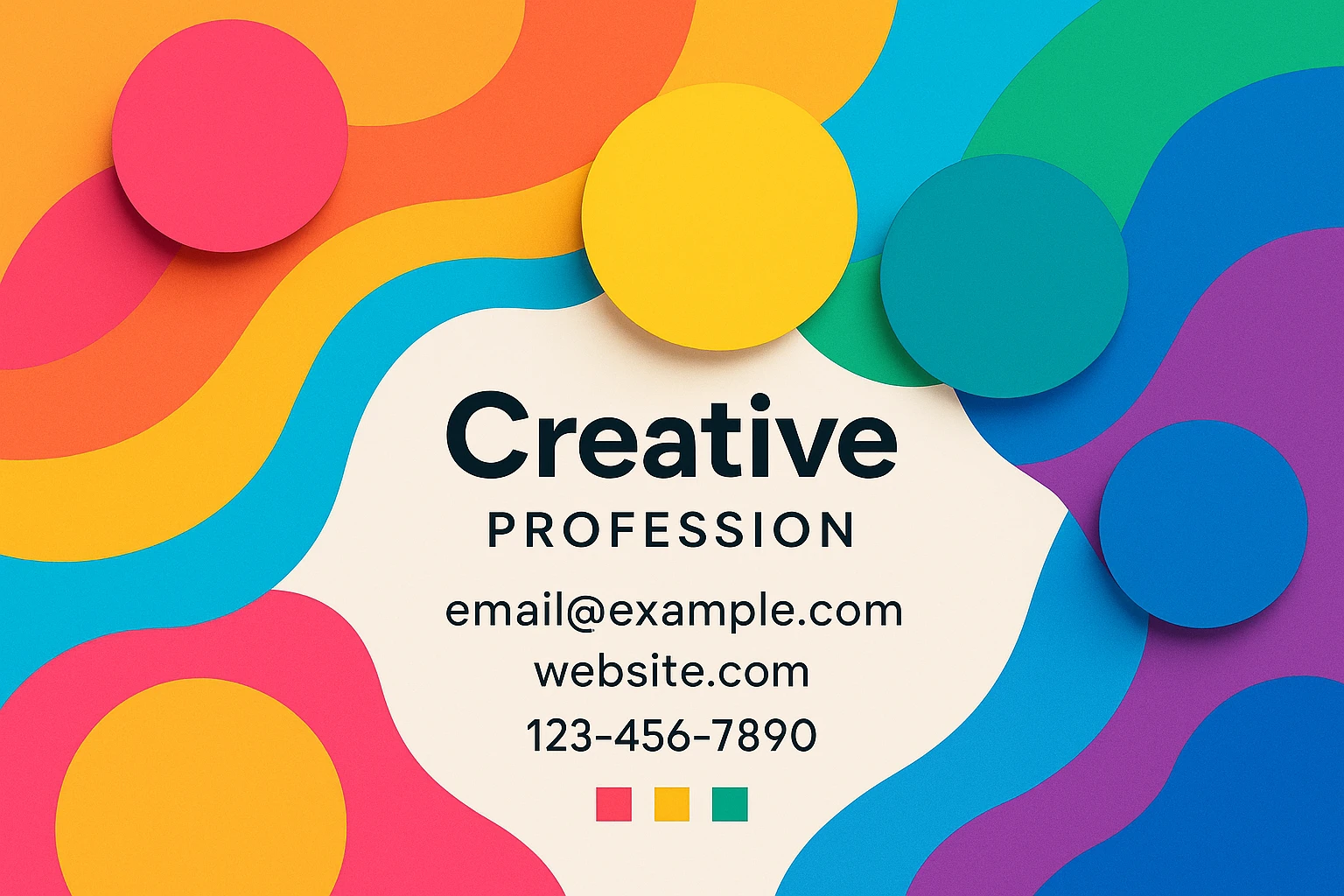 a business card with colorful and creative design, vibrant colors, playful and artistic emoji