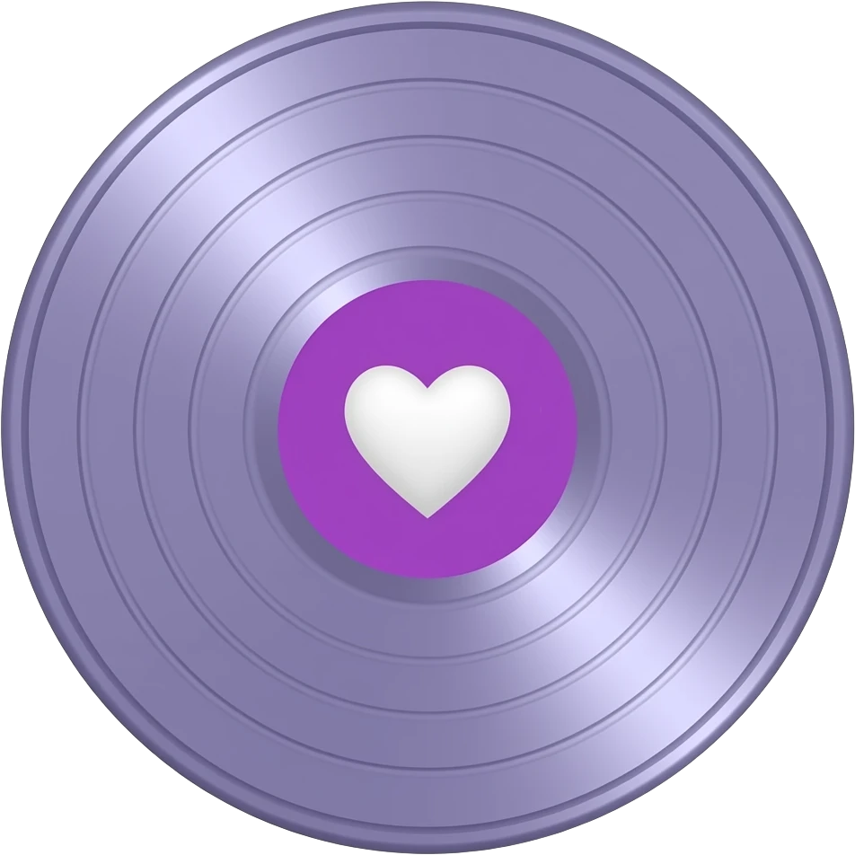 record album lighter purple clear surface - not shiny, with purple center with white heart. vintage emoji