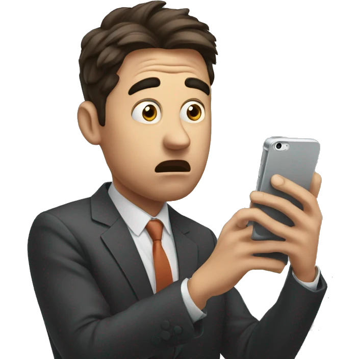 scared investor look at his iphone emoji