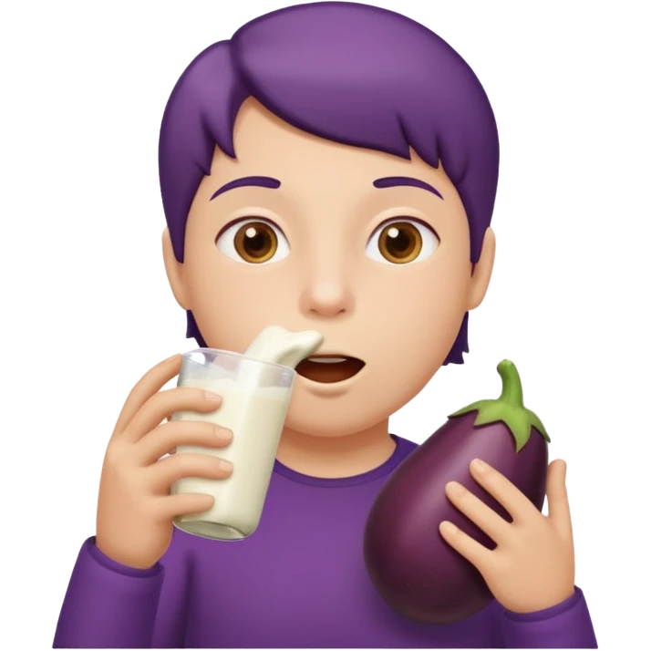 A face with an eggplant in its mouth with milk coming out emoji