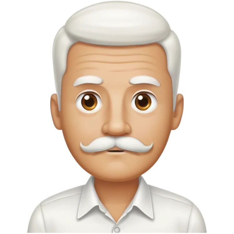 man with oval-shaped flat-top head, bushy white mustache, wearing a white shirt with three white buttons emoji