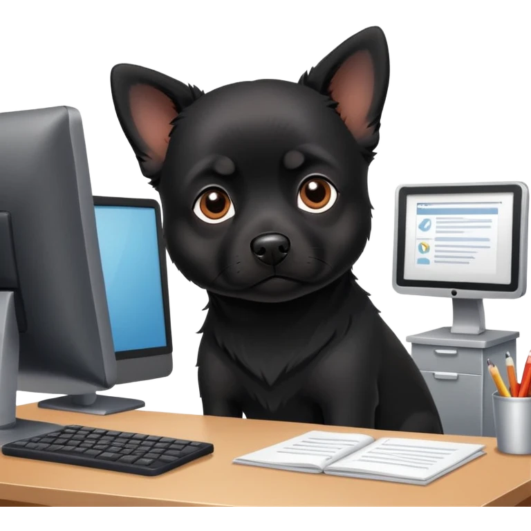 small black dog at the office emoji