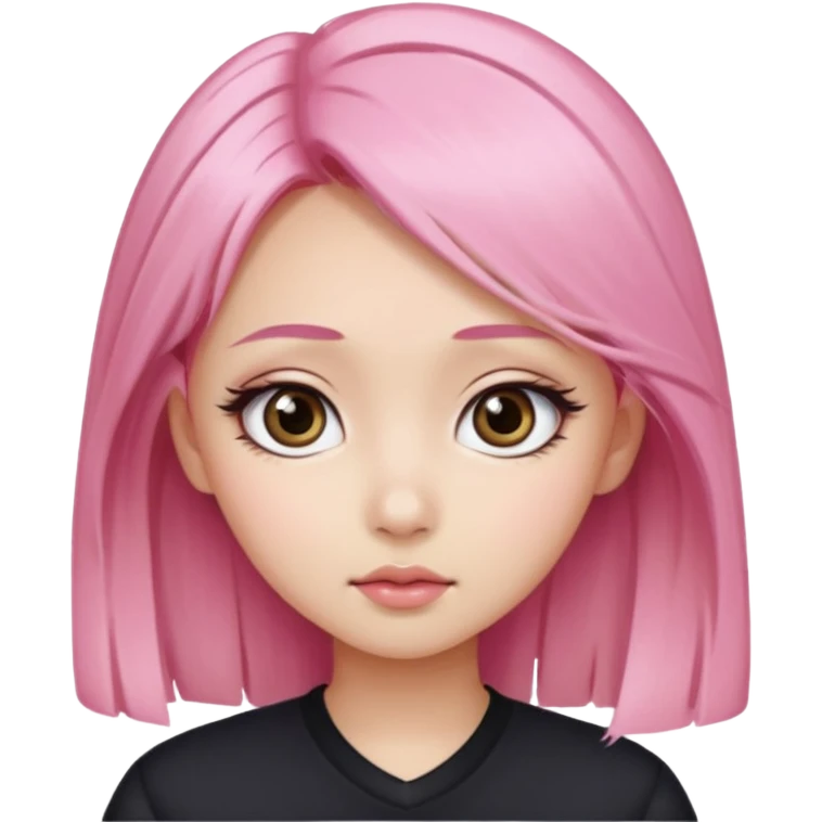An Asian girl with pink-blonde hair, big eyes, thick eyebrows, and long eyelashes; only her head... emoji