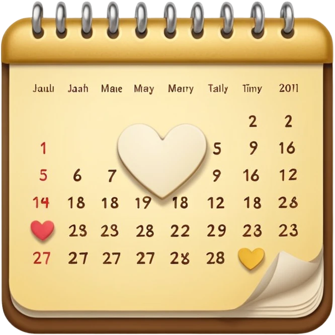 cute kalender , really light yellow/gold/brown themed with maybe a little heart on it. its paper in it and rings at the top of it where the paper is on. it needs to look like its drawed of smt and the rings at the top instead.  emoji