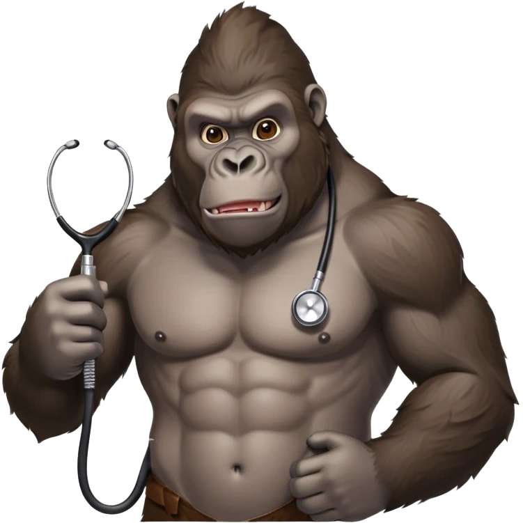 super buff gorilla HOLDING BBARBER CLIPPER AND STETHOSCOPE AROUND THE NECK emoji