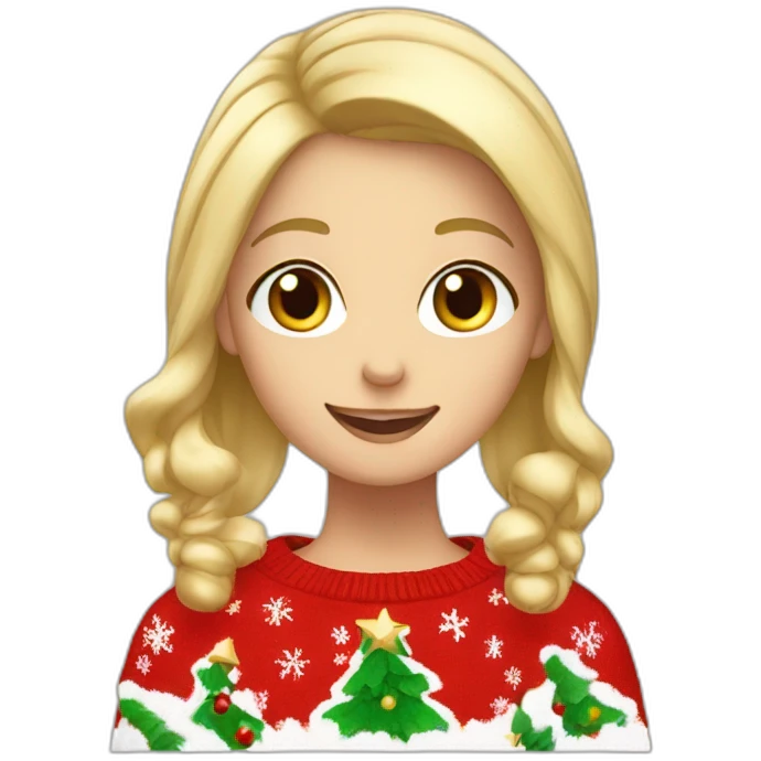 Blonde girl with hair by the shoulders in Christmas sweater excited about Christmas  emoji