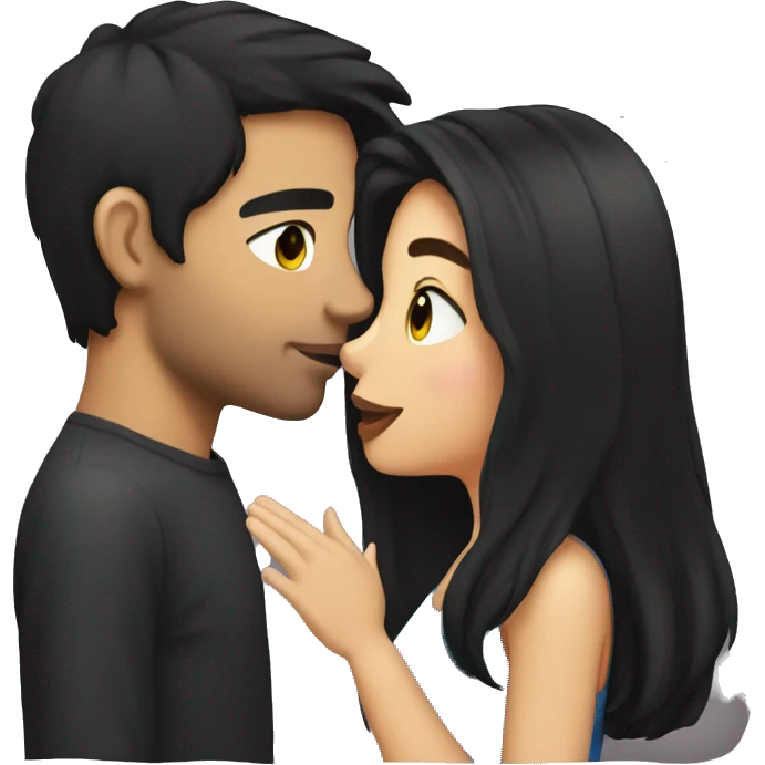 girl with Black hair  and brunette guy kissing emoji