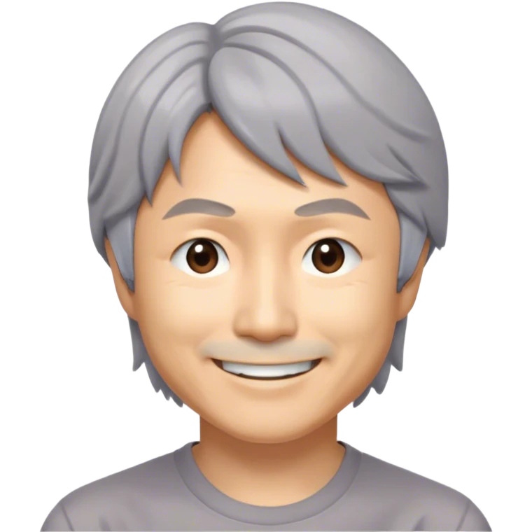 ​Cinematic Realistic Portrait of a Smiling Shigeru Miyamoto, depicted with warm, approachable features, gentle grey-tinted hair, and kind, expressive eyes, set against a subtle backdrop hinting at iconic video game imagery, rendered with lifelike textures and soft, inviting lighting that captures his innovative spirit, emoji