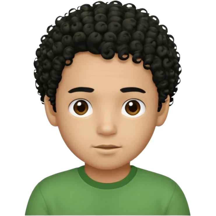 Curly, dominican boy, Phototype II, black hair, with green shirt emoji
