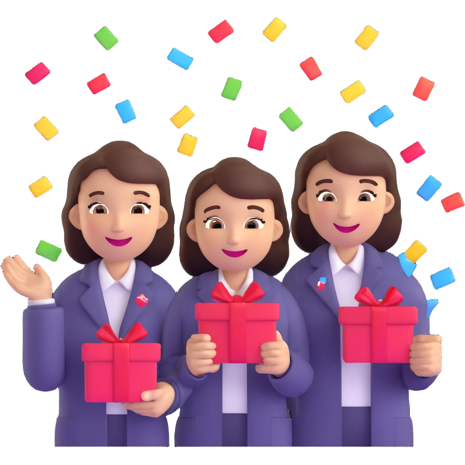 group of Verizon staff holding gift cards and smiling, with confetti emoji